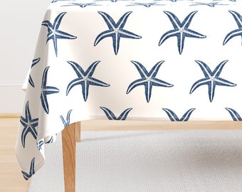 Coastal Starfish Tablecloth - I Wish Upon A Starfish by lisakling - Nautical Marine Life Ocean Beach Cotton Sateen Tablecloth by Spoonflower