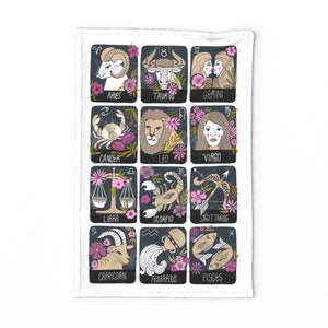 Astrology Tea Towel - Zodiac by andrea_lauren - Zodiac Signs Birthday Spiritual Aquarius Leo Linen Cotton Canvas Tea Towel by Spoonflower