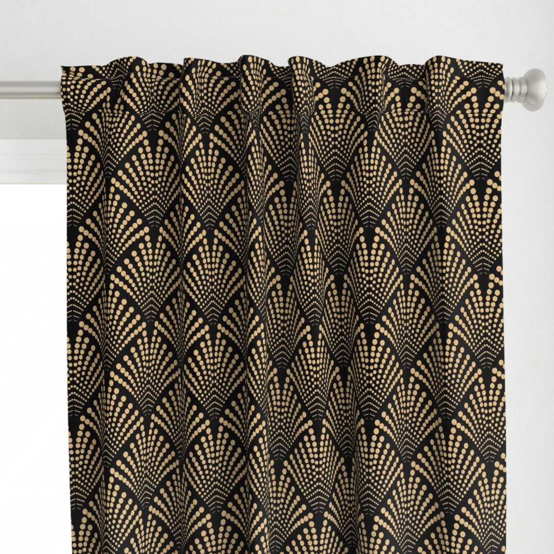 Black and Faux Gold Curtain Panel Art Deco Dots by Etsy
