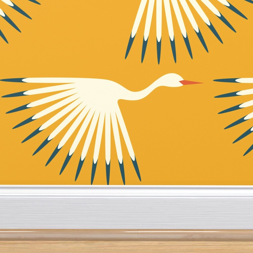 Deco Cranes Non-pasted Wallpaper Bird Wallpaper Art Deco Home Decor ...