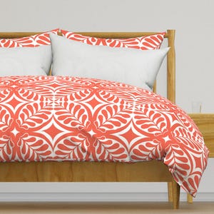 Tropical Bedding - Fern Block Coral by littlerhodydesign - Leaves Modern Home Decor Cotton Sateen Duvet Cover OR Pillow Shams by Spoonflower