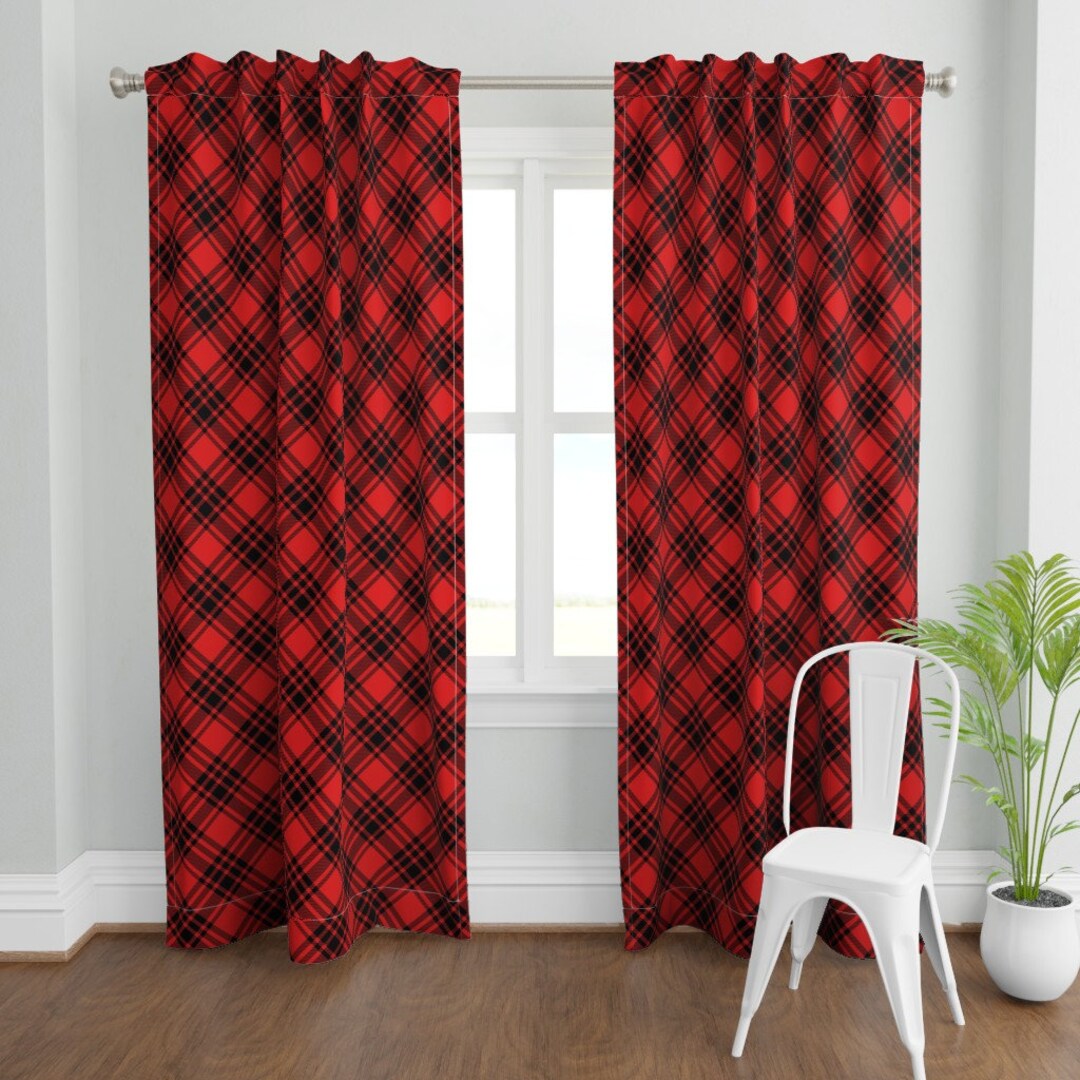 Red Black Tartan Curtain Panel Christmas Plaid by Etsy