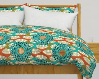 Abstract Floral Bedding - African Leaf Mandala by fernlesliestudio - Nature Leaves Cotton Sateen Duvet Cover OR Pillow Shams by Spoonflower