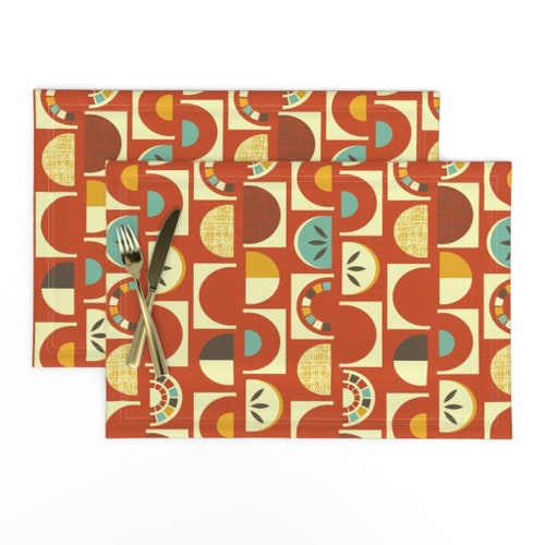 Mid Century Modern Placemats set of 2 Shibori on Tan by Etsy