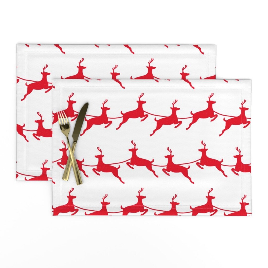 Santas Reindeer Placemats set of 2 Flying Reindeer by Etsy