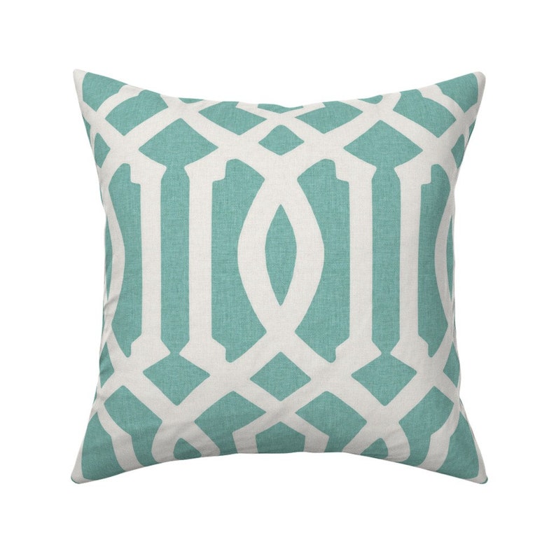 Trellis Throw Pillow Victoria Aquamarine Linen by Etsy