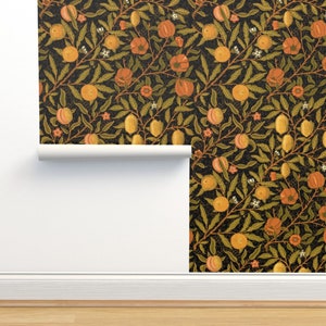 Pomegranate Non-Pasted Wallpaper - Citrus On Black  by peacoquettedesigns - Victorian Inspired Citrus Wallpaper Double Roll by Spoonflower