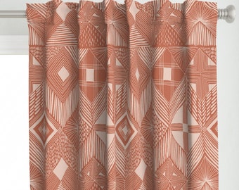 Terra Cotta Curtain Panel - Neutral Boho Copper Geometric Custom Curtain Panel - Neutral Retreat Terra Cotta by kristinnohe -