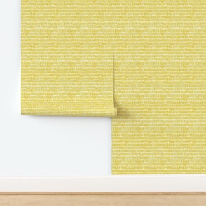 Yellow Stripe Non-Pasted Wallpaper - Hatches Mustard by kristinnohe - Mustard Gold Abstract Spots Wallpaper Double Roll by Spoonflower