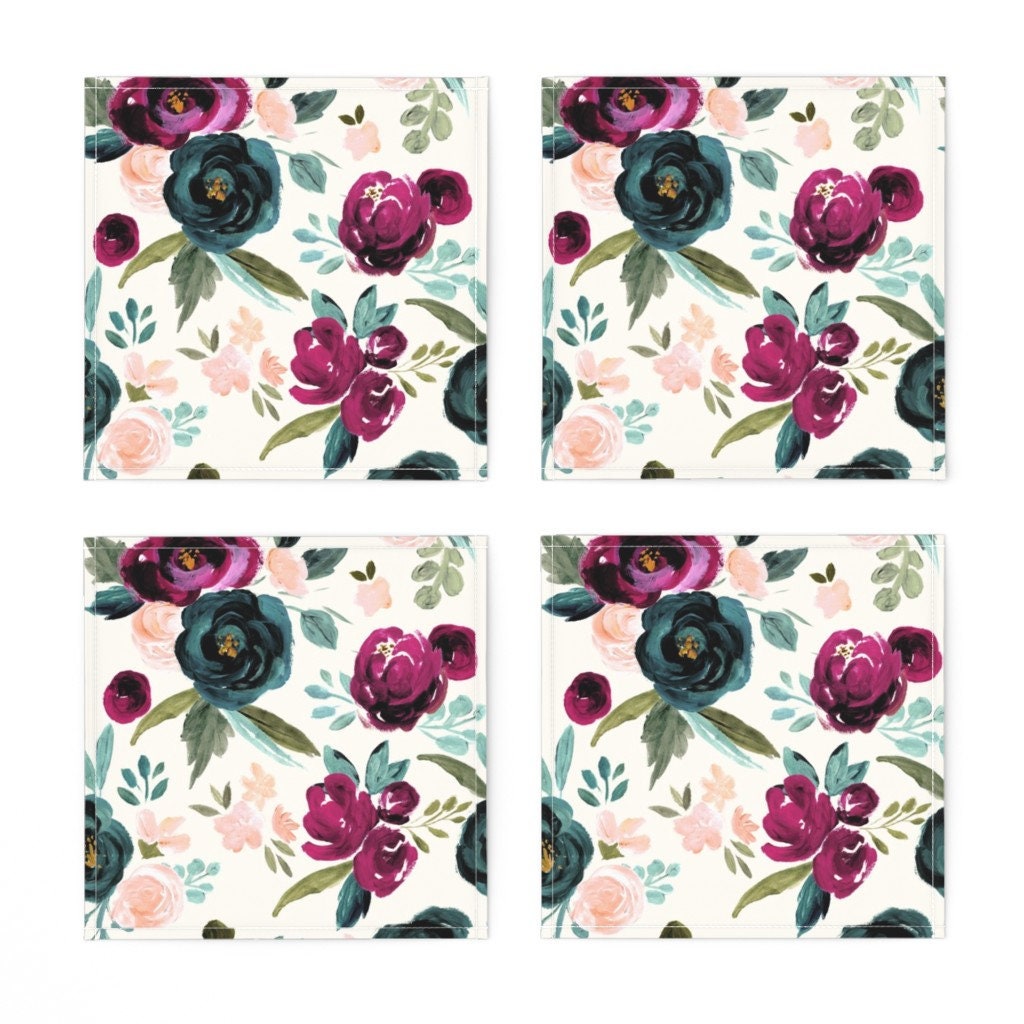 Boho Floral Cocktail Napkins Set de 4 Valentina Rosepink Etsy