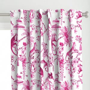 Maximalist Vintage Curtain Panel - Chinoiserie by pattern_garden - Bright Pink Hot Pink Toile Custom Curtain Panel by Spoonflower