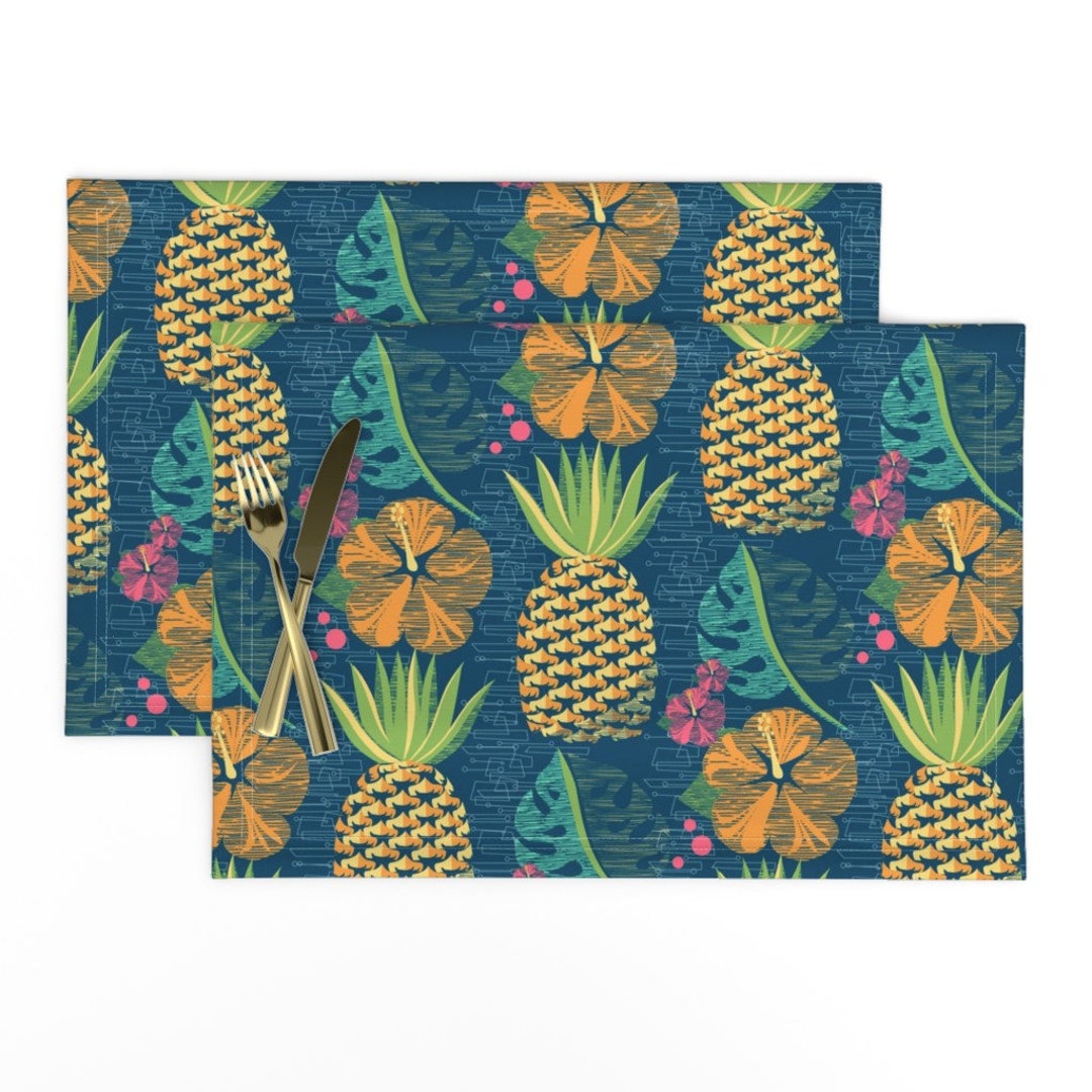 Retro Pineapple Placemats set of 2 Tropical Pineapple Tiki by