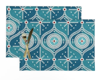 Snowflake Quilt Placemats (Set of 2) - Crocheted Winter Quilt by studioxtine - Retro Vintage Snow Starbursts Cloth Placemats by Spoonflower