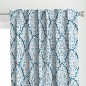 Paisley Floral Curtain Panel - Blue Scalloped Paisley by danika_herrick - Vintage Blue Scallop Custom Curtain Panel by Spoonflower