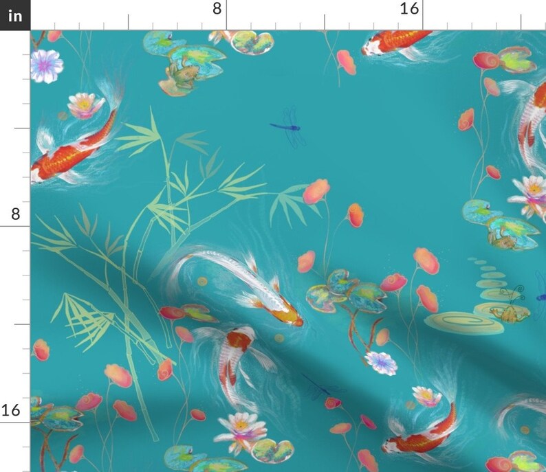 Koi Fish Dinner Napkins set of 2 Japanese Water Garden Etsy