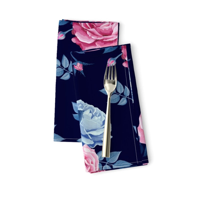- Pink Rose Flowers by ledelena Maximalist Floral Dinner Napkins Set of 2 Romantic Rose Pink Purple Blue Cloth Napkins by Spoonflower
