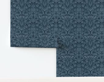 Vintage Victorian Non-Pasted Wallpaper Dark Blue Sunflower Art Nouveau - Sunflower In Blue by old_and_elegant Wallpaper by Spoonflower