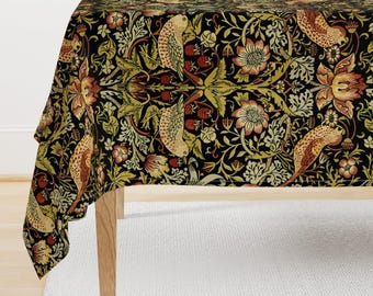 William Morris Tablecloth - Strawberry Thief by peacoquettedesigns - Traditional Victorian Cotton Sateen Tablecloth by Spoonflower