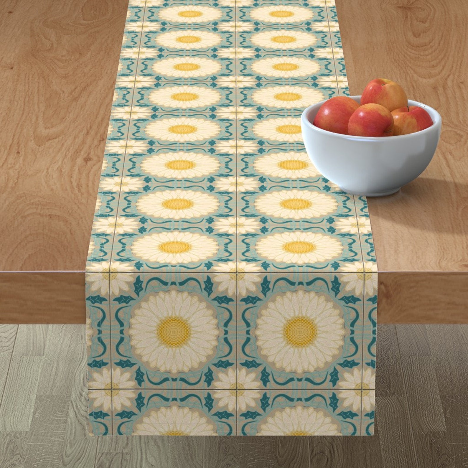 Floral Table Runner Spanish Floral Tile by eclectic_house Etsy