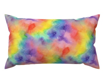 Painted Rainbow Accent Pillow - Watercolor Rainbow by emerysmithstudio - Kids Colorful Love  Rectangle Lumbar Throw Pillow by Spoonflower