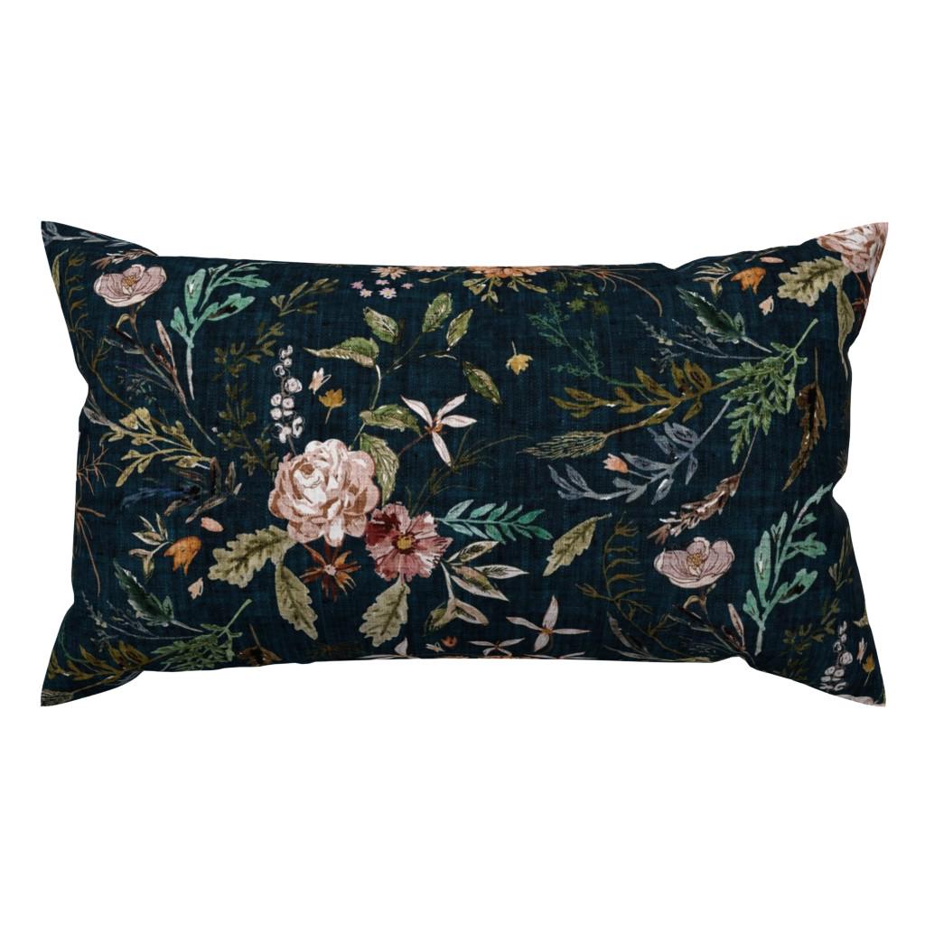Dark Boho Floral Lumbar Pillow - Delilah by nouveau_bohemian - Teal Botanical Moody Floral Garden Bloom Meadow Rectangle Accent Throw Pillow