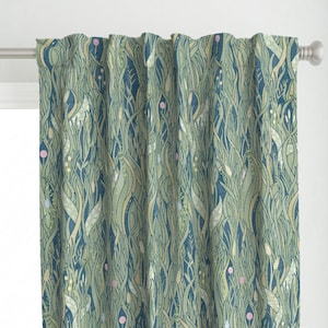 Wilde Gräser Panel - Imaginäre Graswiese von lalalamonique - Pflanzen Natur Blau Grün Vintage Custom Panel von Spoonflower
