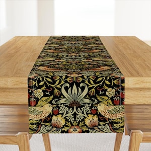 William Morris Table Runner - Strawberry Thief by peacoquettedesigns - Traditional Victorian Cotton Sateen Table Runner by Spoonflower