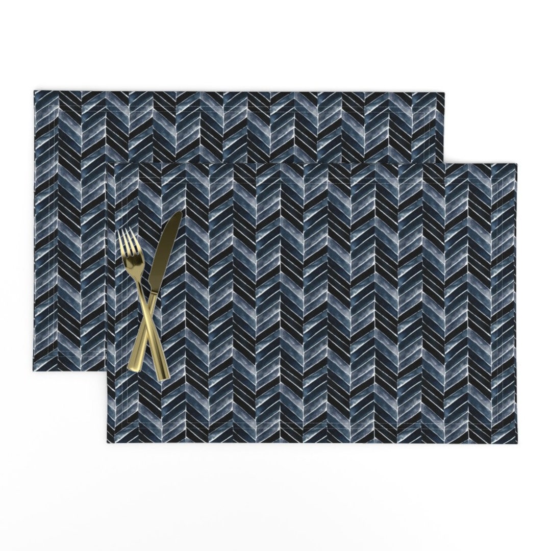 Herringbone Placemats set of 2 Painted Chevron Indigo S by Etsy