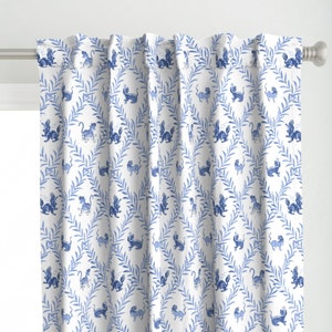 Chinoiserie Curtain Panel - Little Blue Beasties And Vines by danika_herrick - Blue And White Lattice  Custom Curtain Panel by Spoonflower