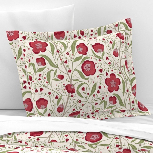 Red Floral Pillow Etsy