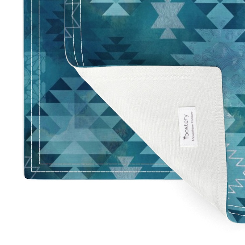 - Kilim Dark Blue by adenaj Set of 2 Bohemian Abstract Turquoise Boho Home Decor Cloth Placemats by Spoonflower Tribal Placemats