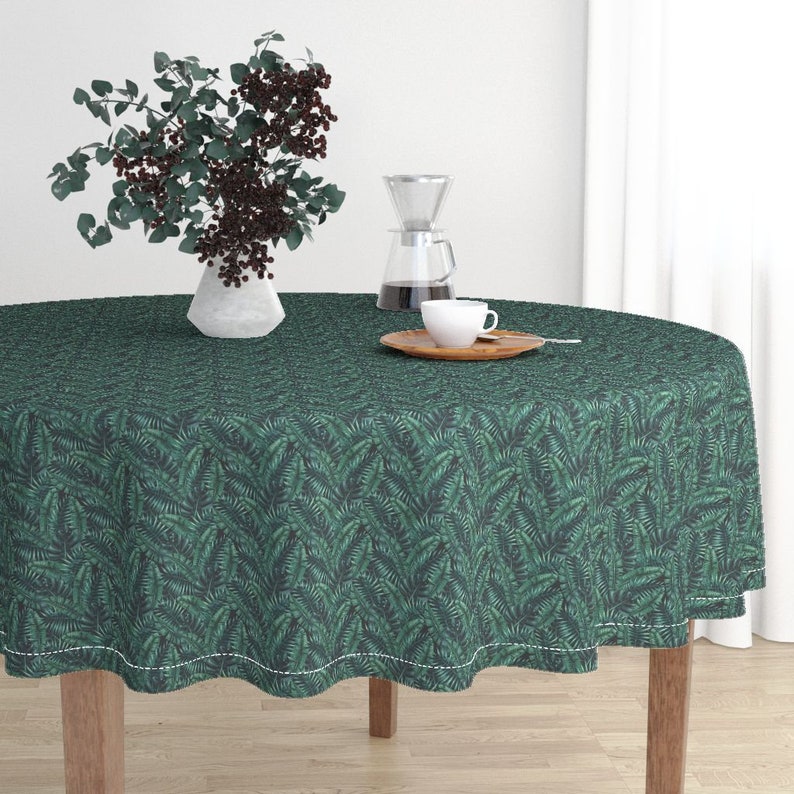 Tropical Round Tablecloth Palm Leaves Cotton Sateen Circle Tablecloth by Spoonflower Tropic Of Cancer 002 by sovendebjorn