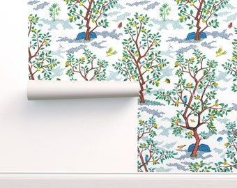 Chinoiserie Commercial Grade Wallpaper - Citrus Grove Chinoiserie  by danika_herrick - Orange Tree Wallpaper Double Roll by Spoonflower