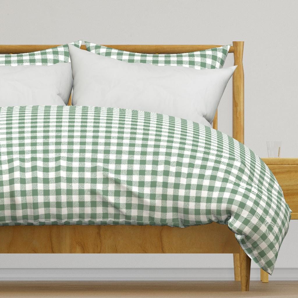 Farmhouse Check Bedding - Green Buffalo Plaid by paper_starr - Buffalo Plaid Cotton Sateen Duvet Cover OR Pillow Shams by Spoonflower