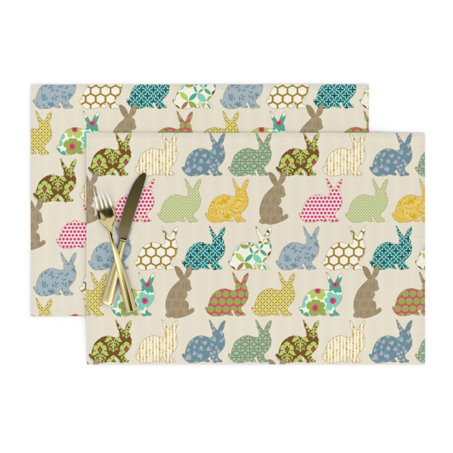 Bunny Placemats Set of 2 Year Of The Colorful Rabbit by Etsy