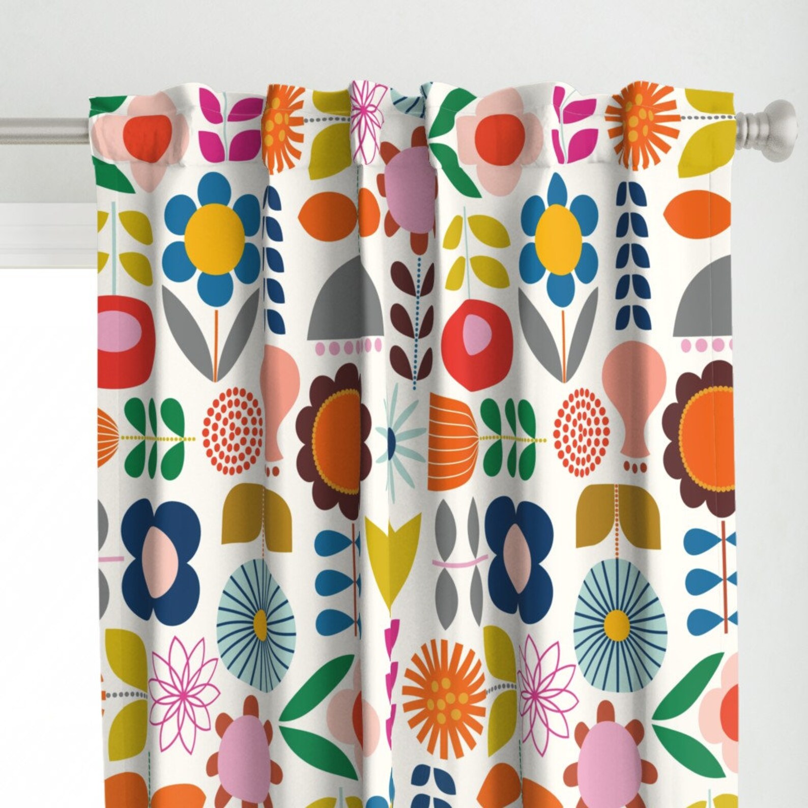 Bright Mod Floral Curtain Panel Mod Scandinavian Garden by Etsy