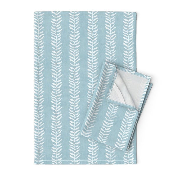 Botanical Tea Towels (Set of 2) - Botanical Block Print (large Scale) by forest&sea - Pale Blue  Linen Cotton Tea Towels by Spoonflower