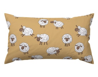 Yellow Accent Pillow - Counting Sheep by katerina_kirilova - Cartoon Sheep Whimsical Nursery Rectangle Lumbar Throw Pillow by Spoonflower