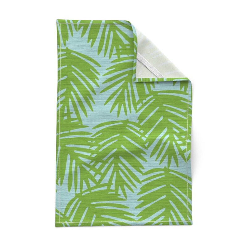 Palm Leaves Tea Towels Set of 2 Palm Green by willowlanetextiles Tropical Foliage Faux Textured Linen Cotton Tea Towels by Spoonflower image 2