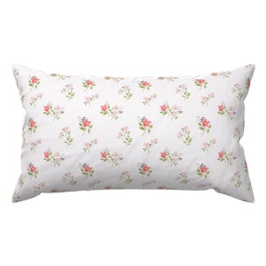 Spring Floral Accent Pillow - Dainty Pink by mintpeony - Cottage Floral Pink Botanical Meadow Rectangle Lumbar Throw Pillow by Spoonflower