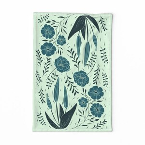 Flowers Tea Towel - Flowerblocks by ellila - Teal Tea Towel Leafs Roosteryfqteatowel Sfaut15 Linen Cotton Canvas Tea Towel by Spoonflower