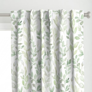 Soft Leaves Curtain Panel - Midsummer by lolahstudio - White Green Leaves Nature Branches Forest Fresh Custom Curtain Panel by Spoonflower