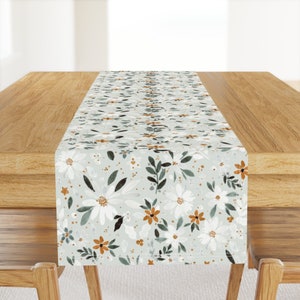 Winter Flowers Table Runner - Winter Floral by crystal_walen - Christmas Evergreen Poinsettia  Cotton Sateen Table Runner by Spoonflower