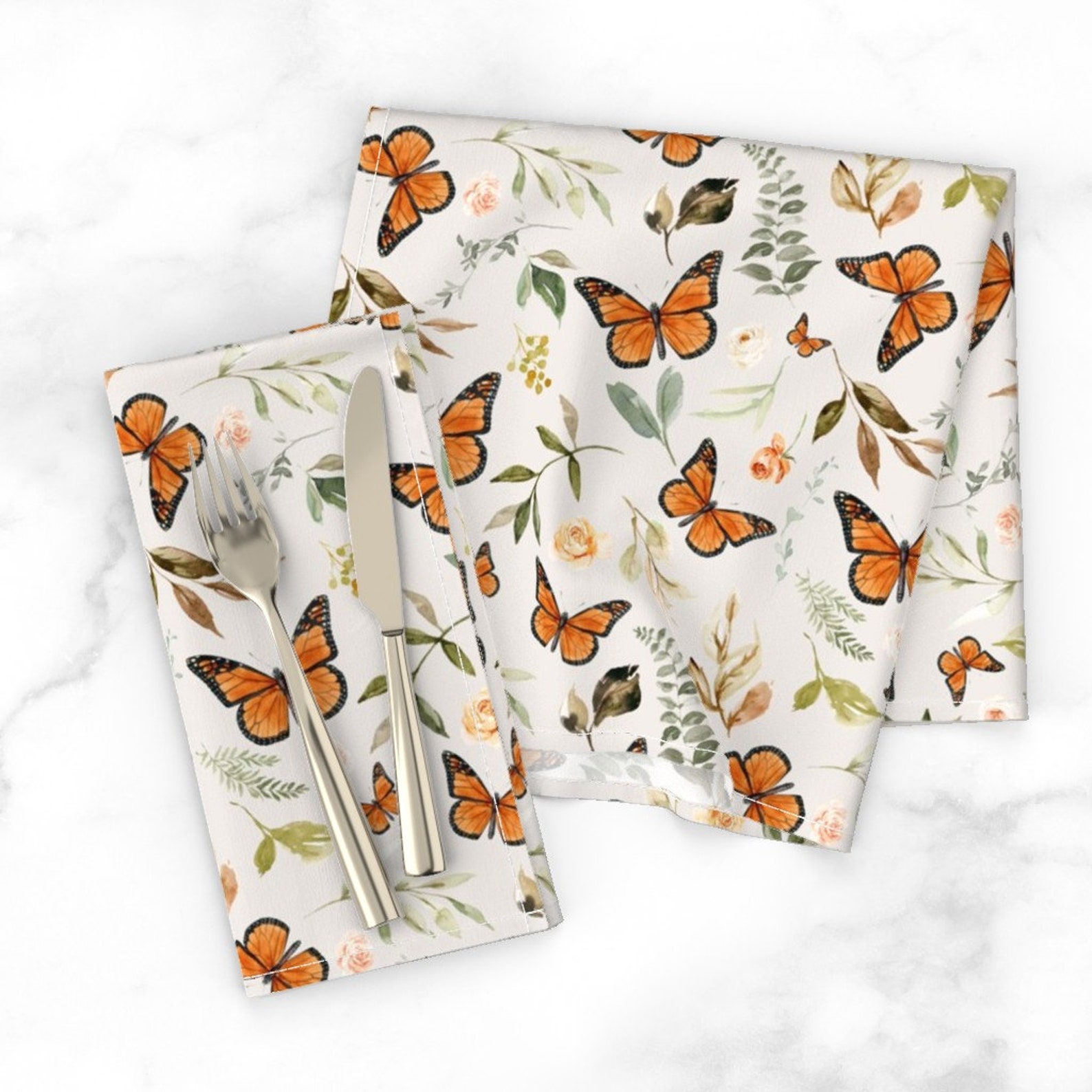 Butterfly Botanical Dinner Napkins set of 2 Monarch Etsy