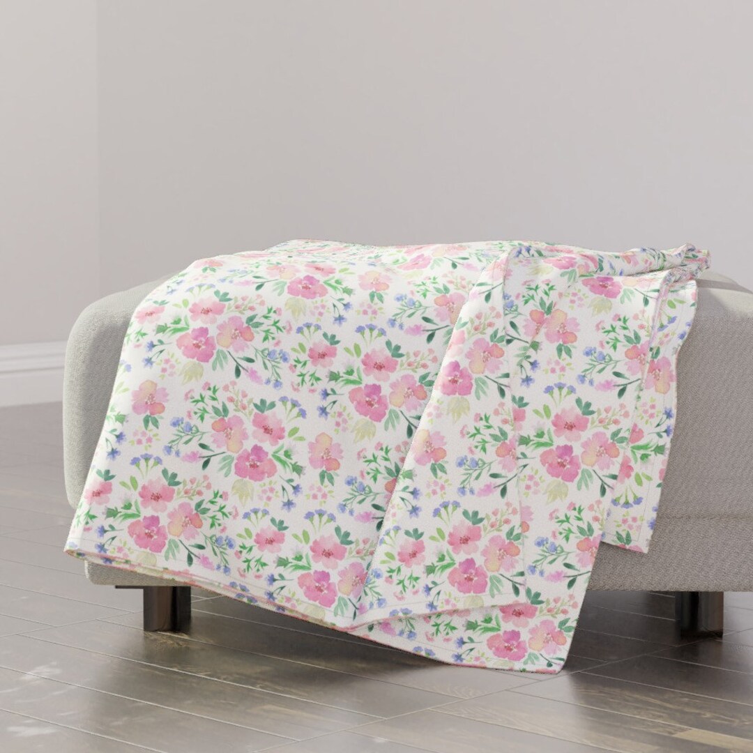 Painted Rose Throw Blanket Pink Watercolor Flowers by Katerina_kirilova
