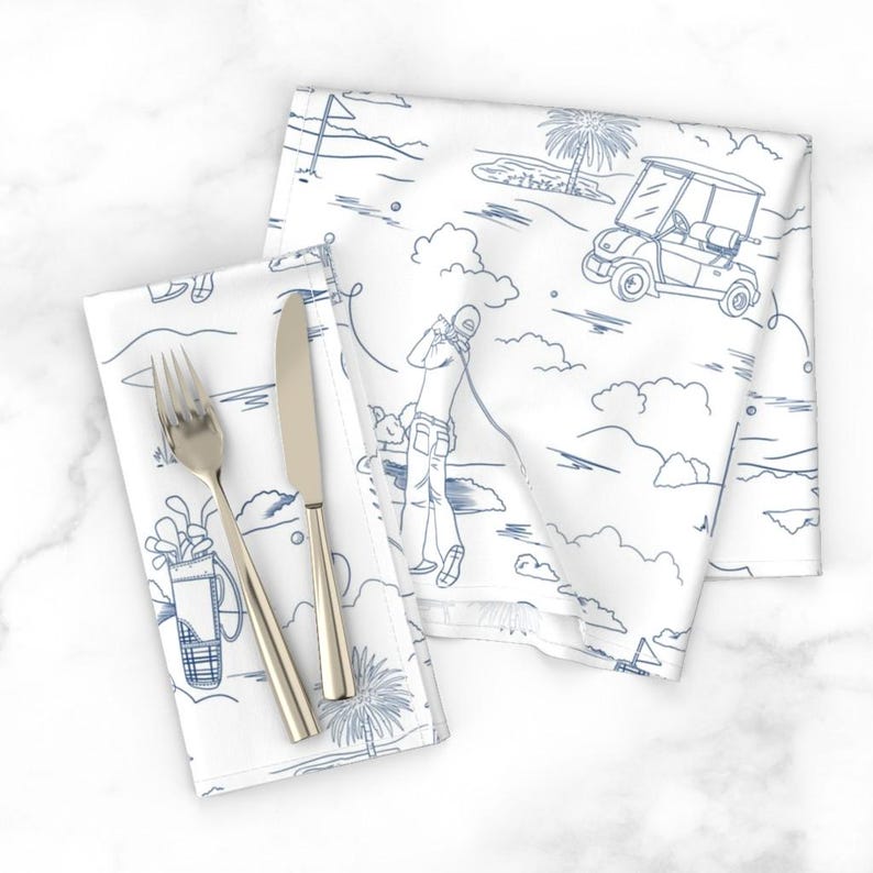 Spoonflower Golf Heaven Toile Dinner Napkins