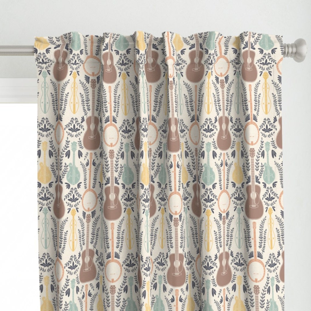 Folk Instruments Curtain Panel Music Room by Katie_hayes Guitar Banjo