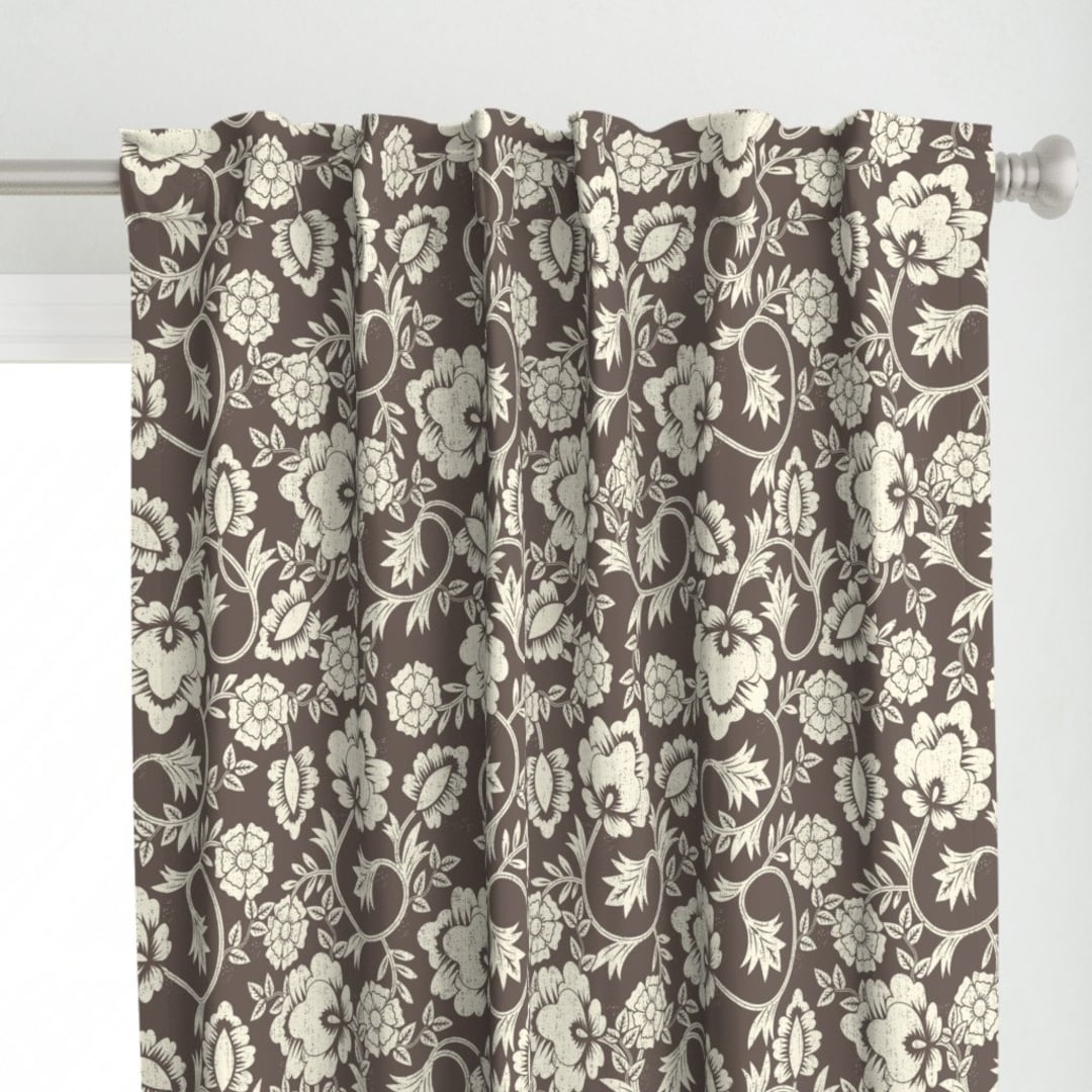 Block Print Curtain Panel - Brown Cre...