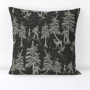 Sasquatch Throw Pillow - Bigfoot & Friends by somecallmebeth - Cryptids  Charcoal Gray Aliens Decorative Square Throw Pillow by Spoonflower