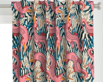 Boho Jungle Curtain Panel - Eclectic Crocodile Alligator Pink Cream Teal Maximalist Custom Curtain Panel - Gator Large by holli_zollinger -